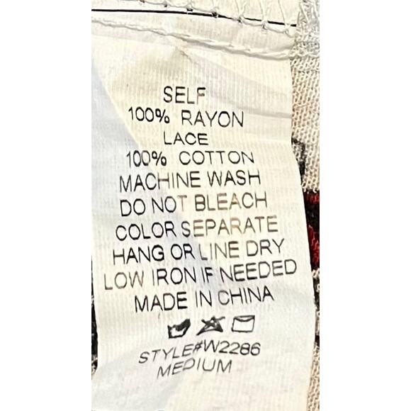 VIZIO USA OPEN FRONT COVER-UP, WOMENS, M, WHITE RED BLACK PAISLEY, LACE FRINGE - Picture 8 of 8